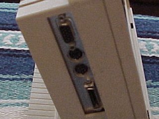 The Outbound Laptop featured (from top to bottom) an external LCD port, Mac Printer port, Mac Serial port, and Host Interface/SCSI port/Floppy Drive port.