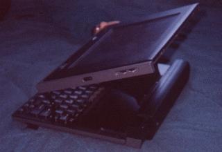 The PenExec, halfway between tablet mode and keyboard mode.